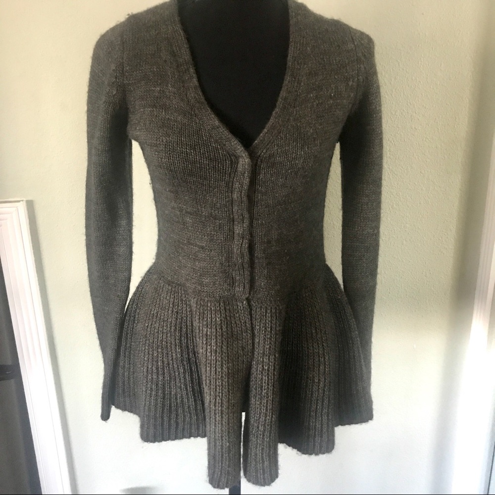 Zara Gray Knit Peplum Cardigan